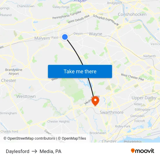 Daylesford to Media, PA map