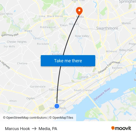 Marcus Hook to Media, PA map