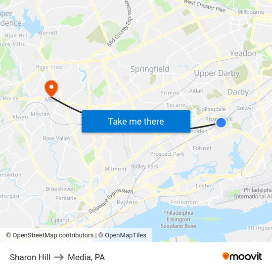 Sharon Hill to Media, PA map