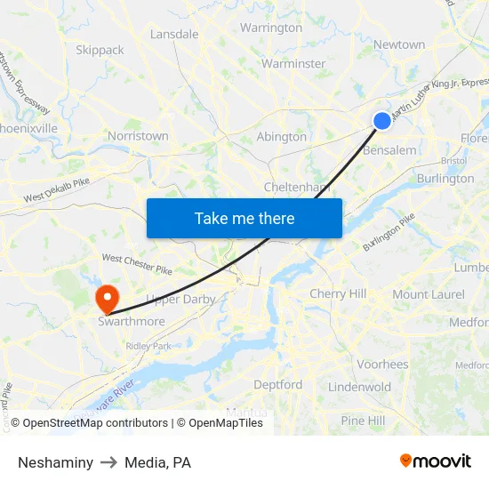 Neshaminy to Media, PA map