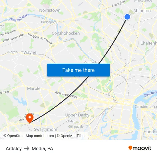 Ardsley to Media, PA map