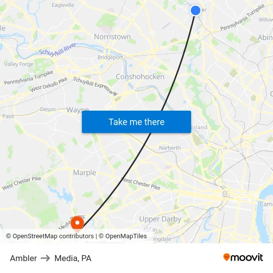 Ambler to Media, PA map