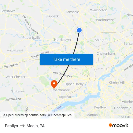 Penllyn to Media, PA map
