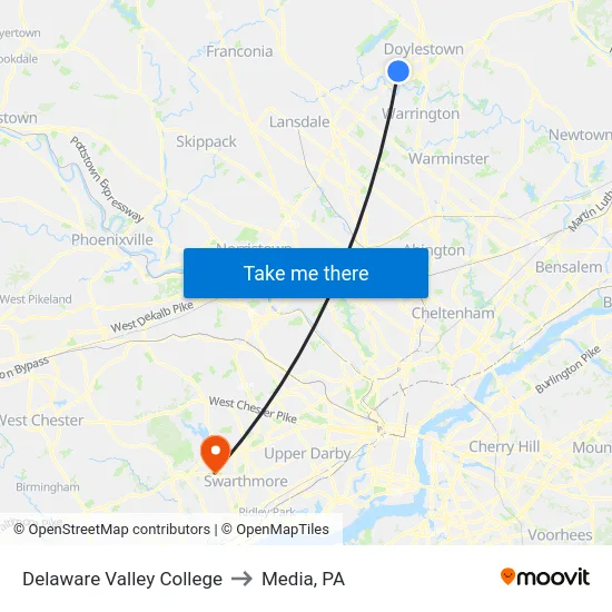 Delaware Valley College to Media, PA map