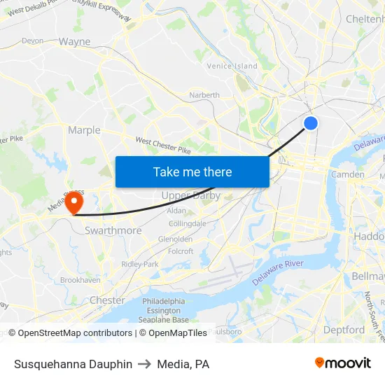 Susquehanna Dauphin to Media, PA map