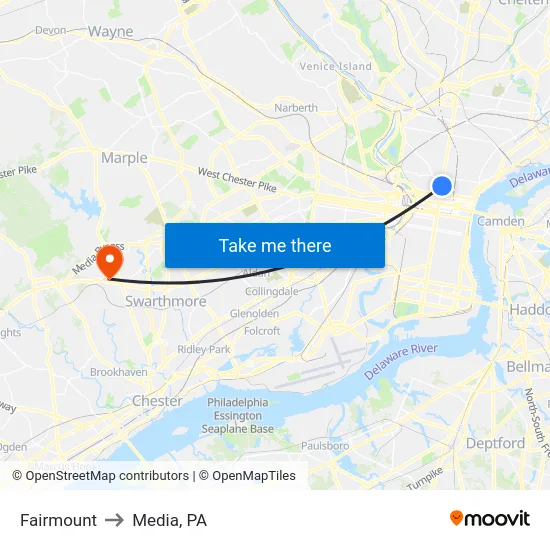 Fairmount to Media, PA map
