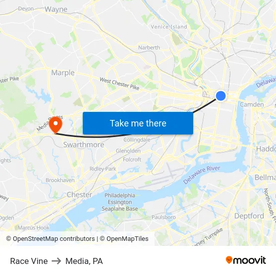 Race Vine to Media, PA map