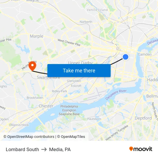 Lombard South to Media, PA map