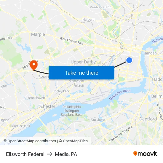 Ellsworth Federal to Media, PA map
