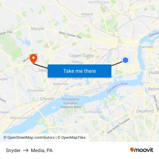Snyder to Media, PA map
