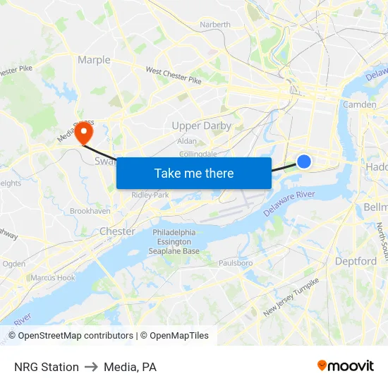 NRG Station to Media, PA map