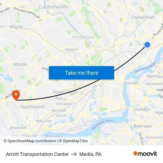 Arrott Transportation Center to Media, PA map