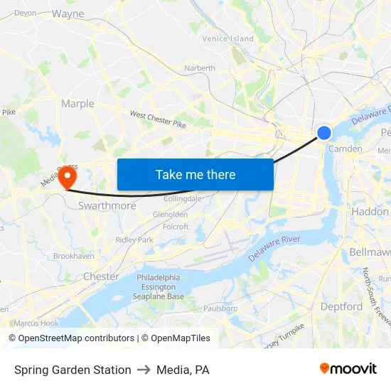 Spring Garden Station to Media, PA map