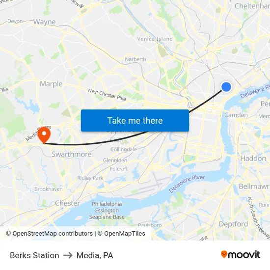 Berks Station to Media, PA map