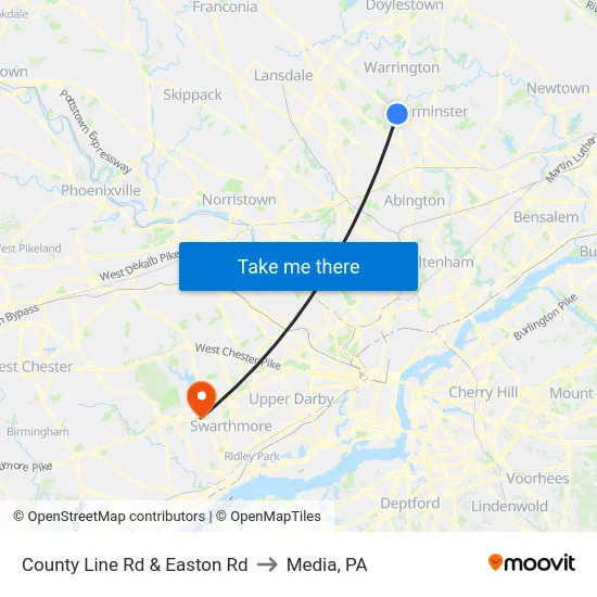 County Line Rd & Easton Rd to Media, PA map