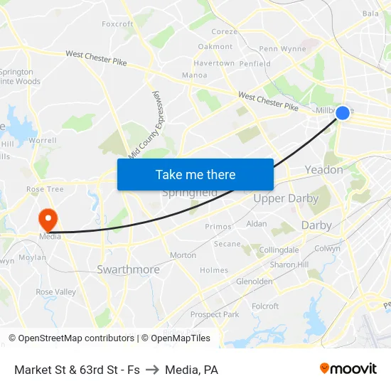 Market St & 63rd St - Fs to Media, PA map