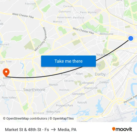 Market St & 48th St - Fs to Media, PA map