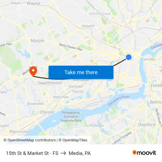 15th St & Market St - FS to Media, PA map