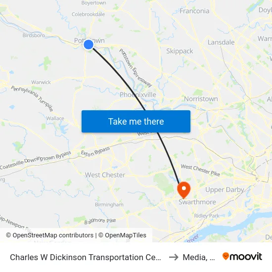Charles W Dickinson Transportation Center to Media, PA map