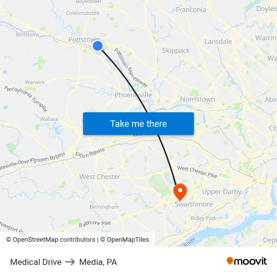 Medical Drive to Media, PA map