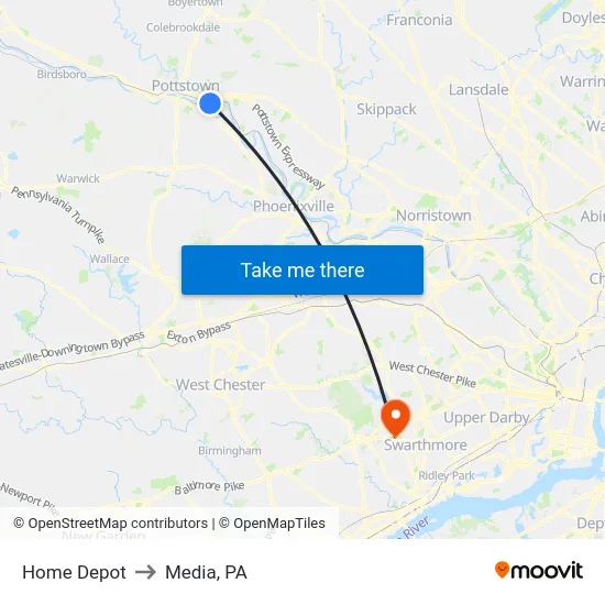 Home Depot to Media, PA map