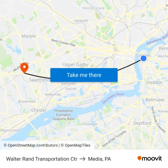 Walter Rand Transportation Ctr to Media, PA map