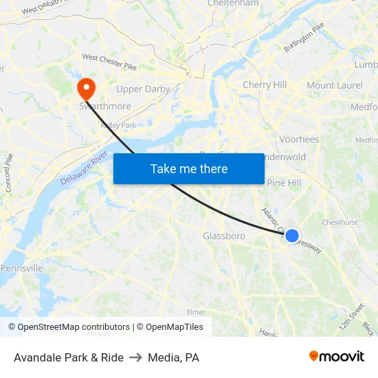 Avandale Park & Ride to Media, PA map