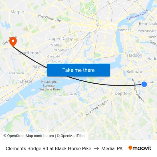 Clements Bridge Rd at Black Horse Pike to Media, PA map