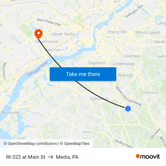 Rt-322 at Main St to Media, PA map