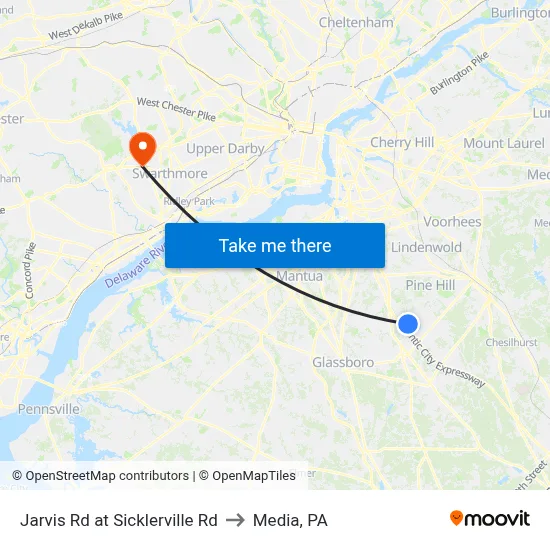 Jarvis Rd at Sicklerville Rd to Media, PA map
