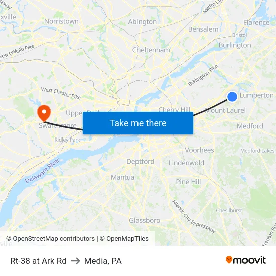 Rt-38 at Ark Rd to Media, PA map