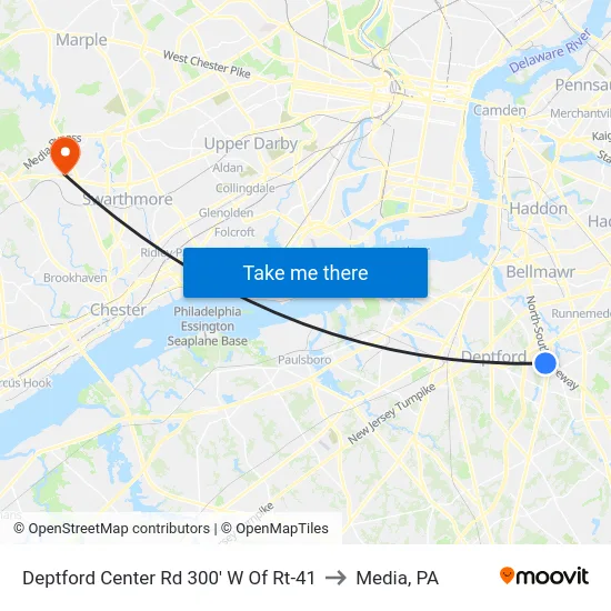 Deptford Center Rd 300' W Of Rt-41 to Media, PA map