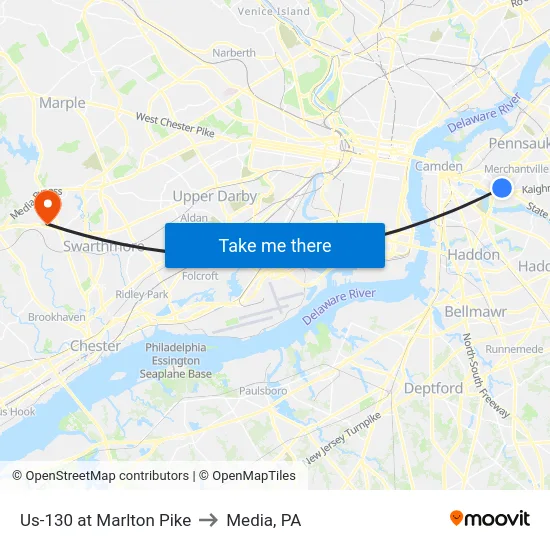 Us-130 at Marlton Pike to Media, PA map