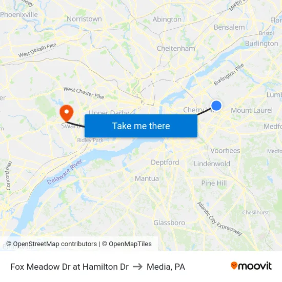 Fox Meadow Dr at Hamilton Dr to Media, PA map