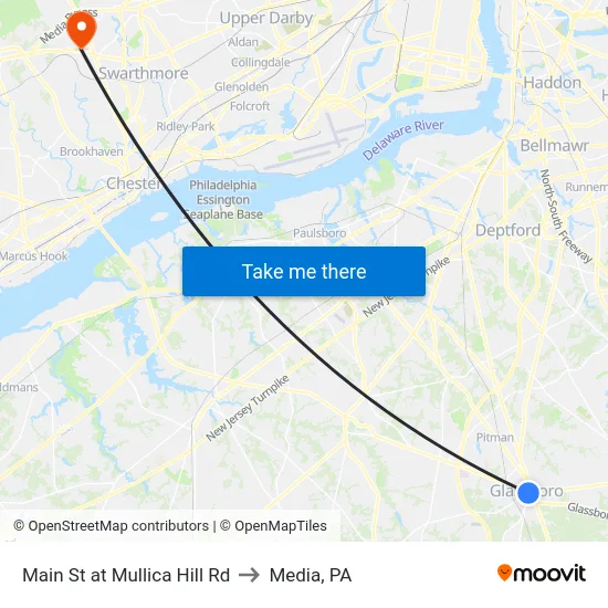 Main St at Mullica Hill Rd to Media, PA map