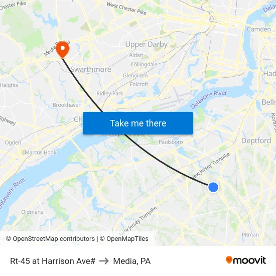 Rt-45 at Harrison Ave# to Media, PA map