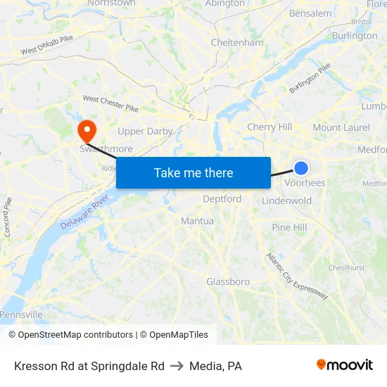 Kresson Rd at Springdale Rd to Media, PA map