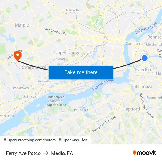 Ferry Ave Patco to Media, PA map