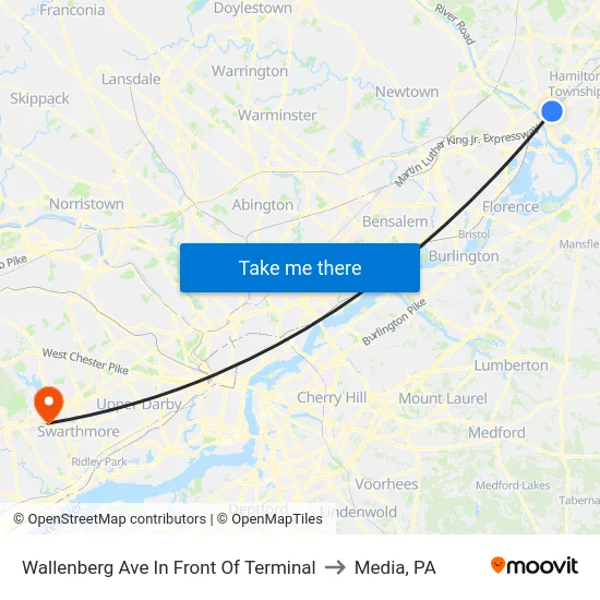 Wallenberg Ave In Front Of Terminal to Media, PA map