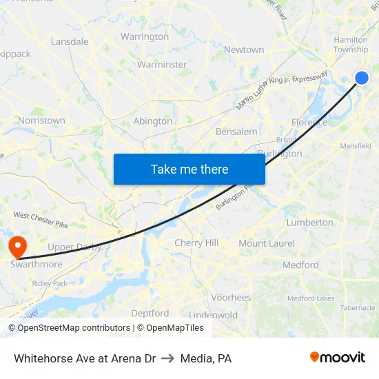 Whitehorse Ave at Arena Dr to Media, PA map
