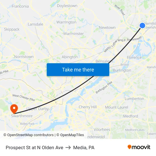 Prospect St at  N Olden Ave to Media, PA map