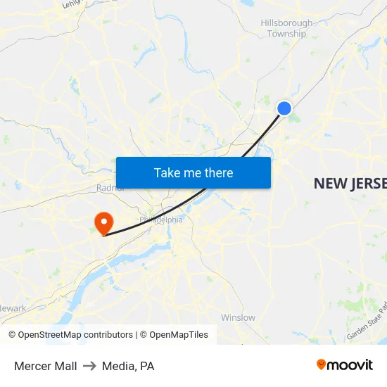 Mercer Mall to Media, PA map