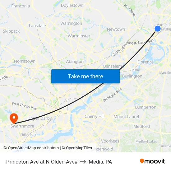 Princeton Ave at N Olden Ave# to Media, PA map