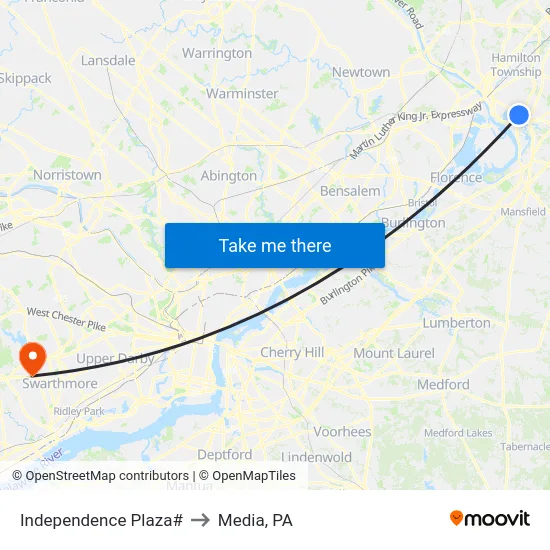 Independence Plaza# to Media, PA map