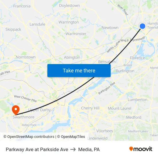 Parkway Ave at Parkside Ave to Media, PA map