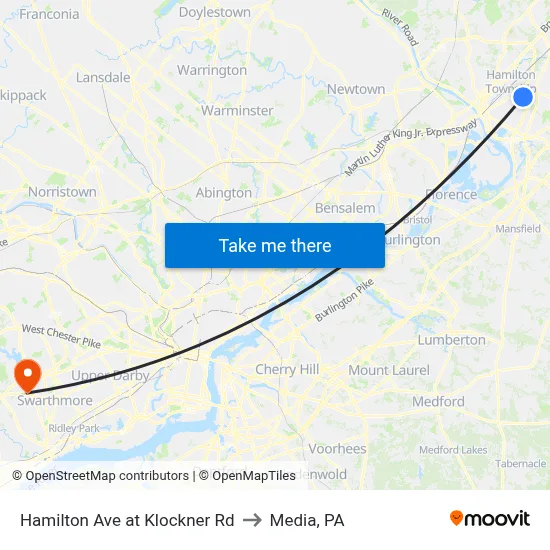 Hamilton Ave at Klockner Rd to Media, PA map