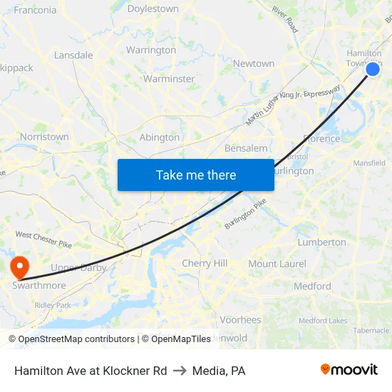 Hamilton Ave at Klockner Rd to Media, PA map