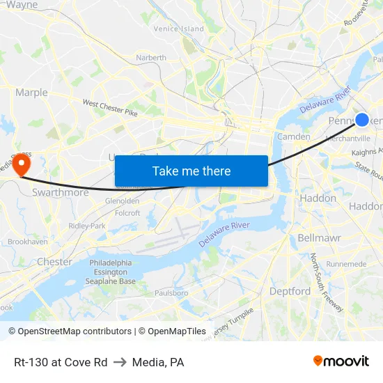 Rt-130 at Cove Rd to Media, PA map