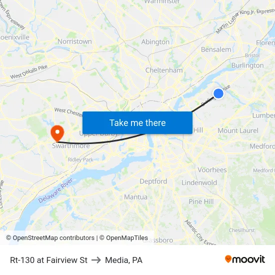 Rt-130 at Fairview St to Media, PA map