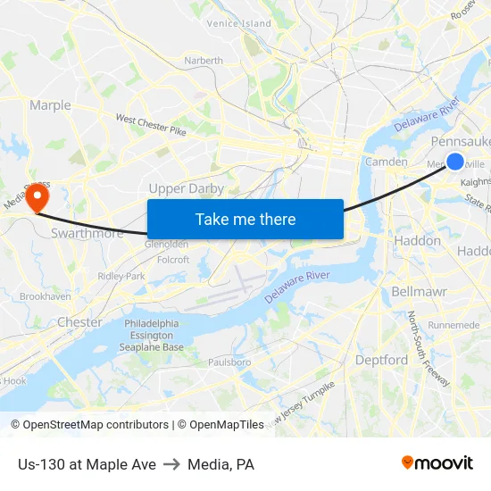Us-130 at Maple Ave to Media, PA map